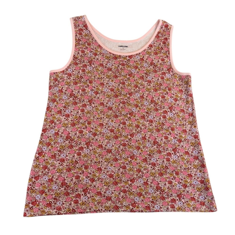 Lands End Womens XL Pink Floral Print Cotton Sleeveless Tank Top - Picture 1 of 10